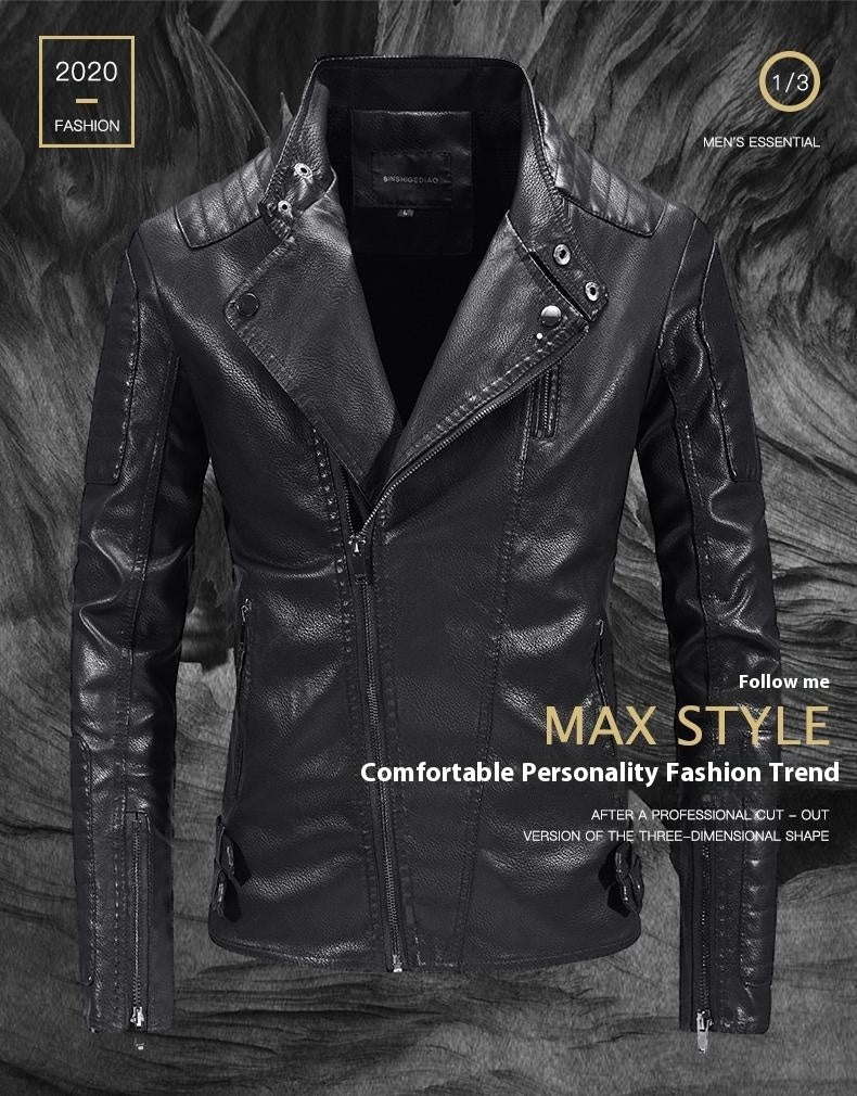 men's fleece-lined PU leather jacket, view 8 - MRSLM