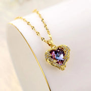 golden ocean heart titanium steel necklace, view 3 - MRSLM