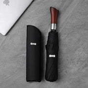 automatic folding umbrella with wooden handle, view 2 - MRSLM