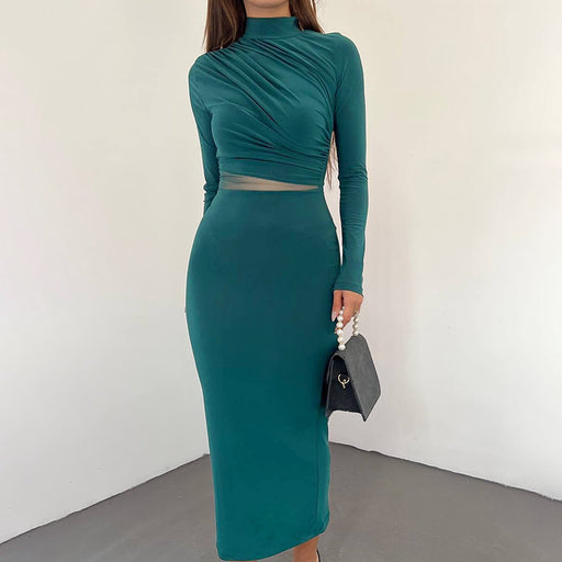 see-through pleated slim fit dress - MRSLM