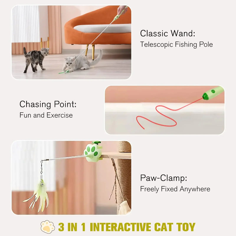 interactive retractable cat toy with laser and feather teaser, view 7 - MRSLM