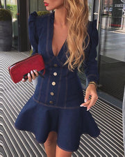 deep V ruffled dress, view 2 - MRSLM