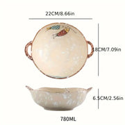 Cat design ceramic soup bowl with handle, view 2 - MRSLM
