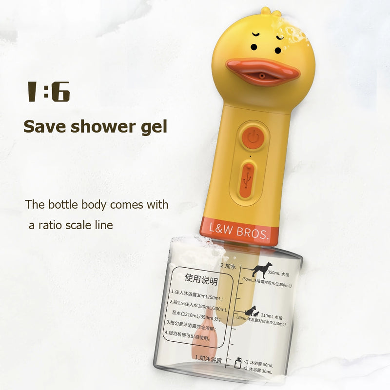 Yellow duck foam soap dispenser for pets, view 4 - MRSLM