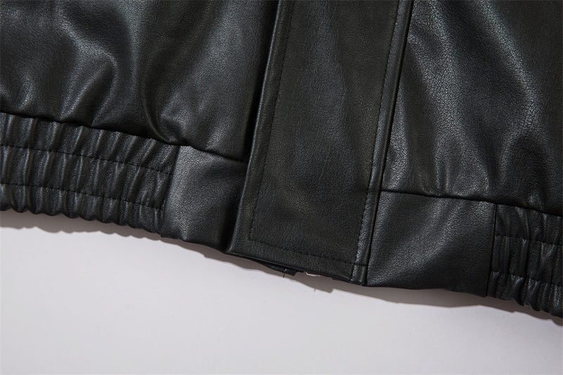 embroidered PU leather jacket, view 7 - MRSLM