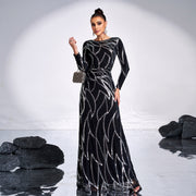 long sleeve sequined banquet dress, view 7 - MRSLM