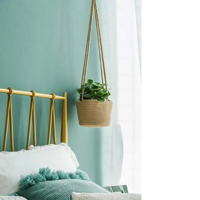 jute macrame hanging planter, view 4 - MRSLM