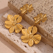gold plated two flower drop earrings, view 7 - MRSLM