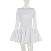 slim fit textured ruffled mini dress, view 6 - MRSLM