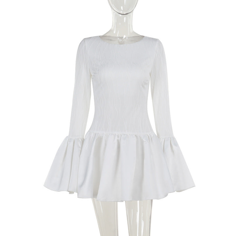slim fit textured ruffled mini dress, view 6 - MRSLM