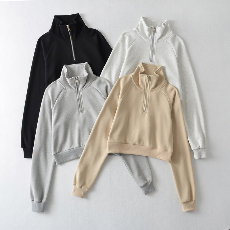 raglan sleeve stand collar half zip sweater - MRSLM