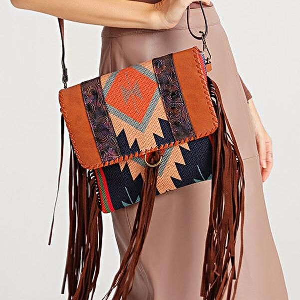 boho tassel shoulder bag, view 2 - MRSLM