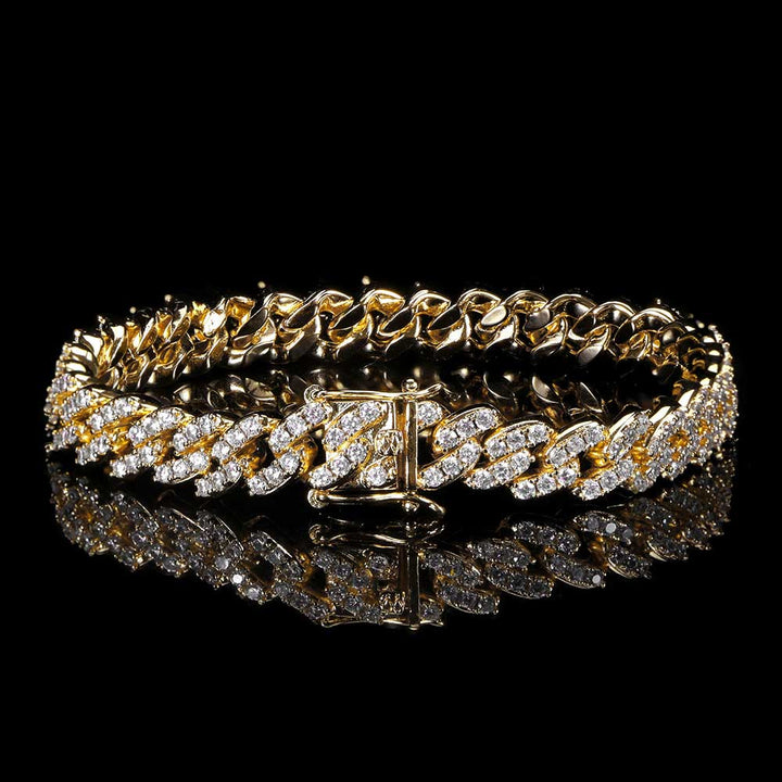 Hip Hop 9mm Single Row Zircon Cuban Bracelet Real Gold Plating