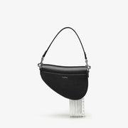 Black leather tassel crossbody saddle bag, view 7 - MRSLM
