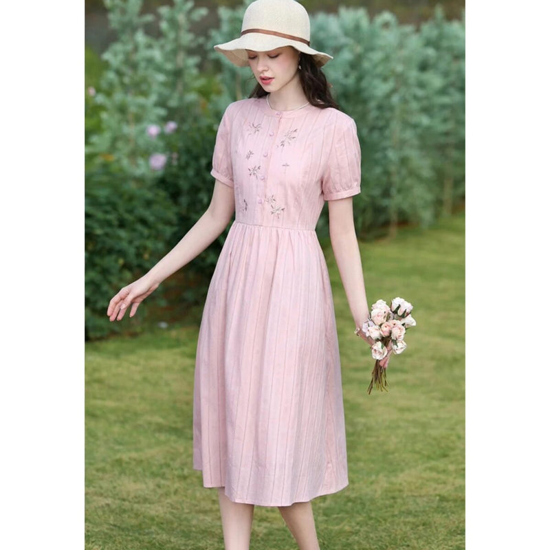 summer pink embroidery dress, view 4 - MRSLM