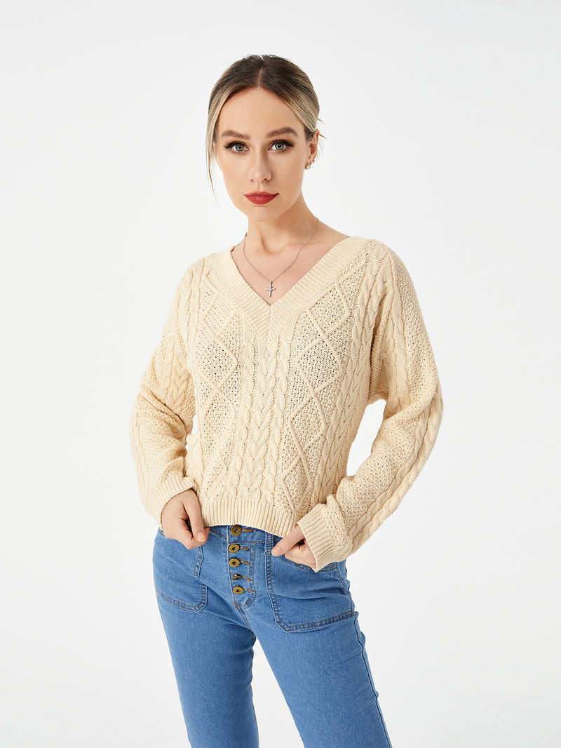 women's stretch v-neck sweater khaki, view 2 - MRSLM