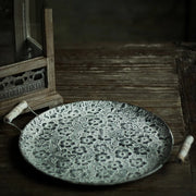 round metal antique serving tray, view 2 - MRSLM