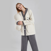Women's plush panda print pajama set, view 3 - MRSLM