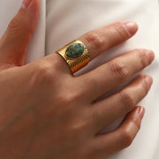 gold plated turquoise stone adjustable ring, view 4 - MRSLM