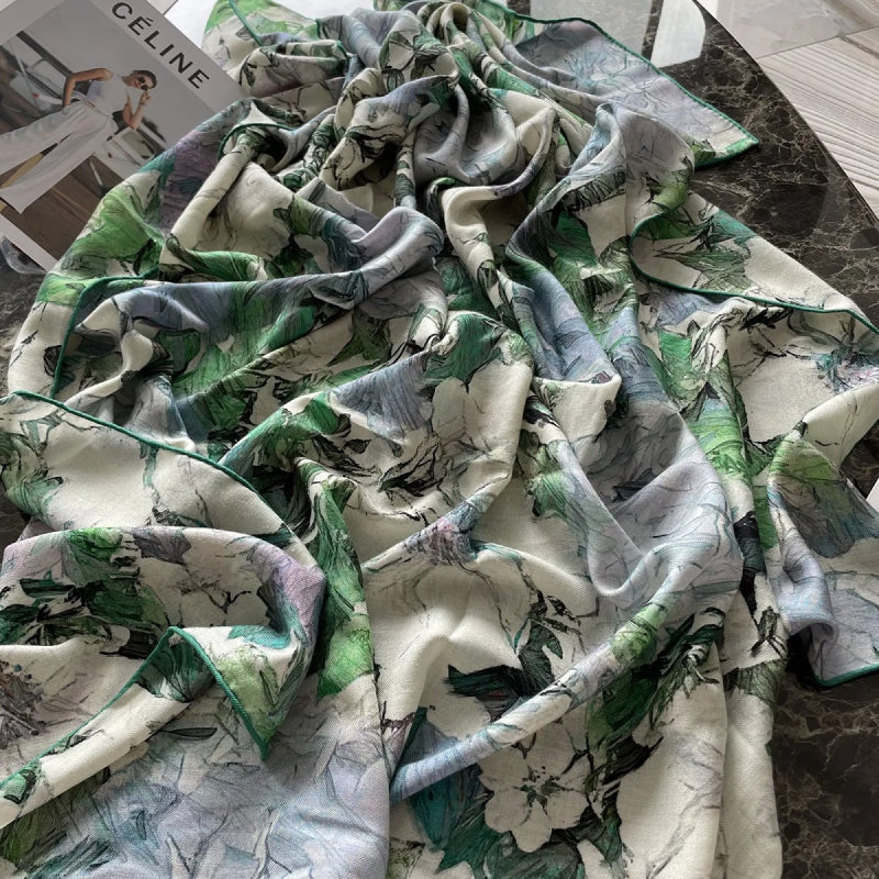 silk cashmere square scarf with print, view 6 - MRSLM