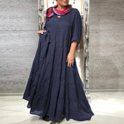 extra long V-neck cotton dress, view 3 - MRSLM