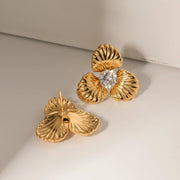 Gold-plated zircon flower stud earrings, view 4 - MRSLM