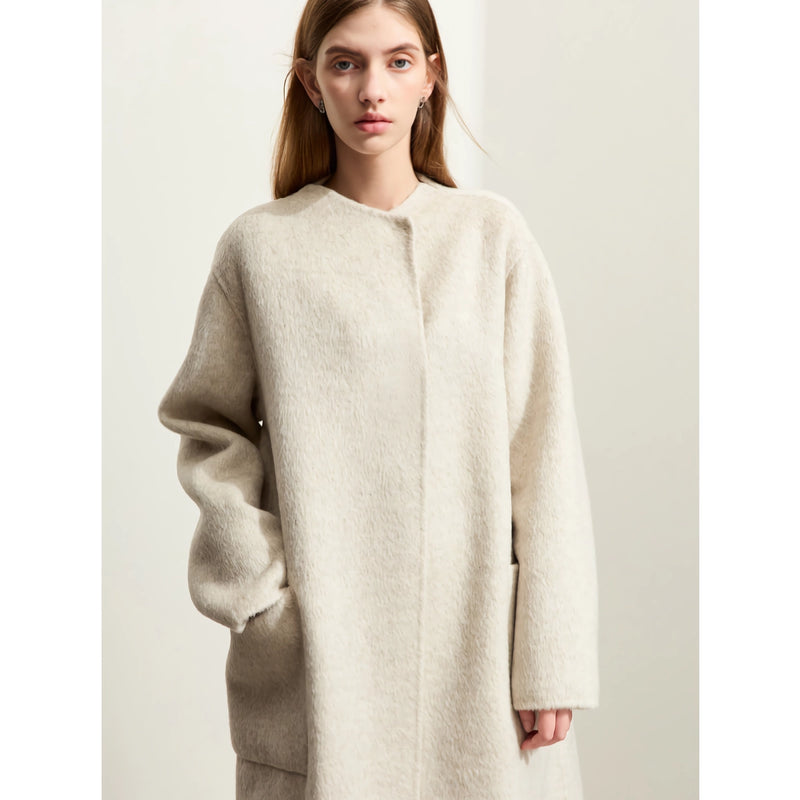 minimalist woolen long coat for women, view 4 - MRSLM
