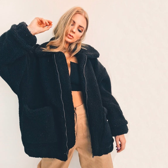 Women's faux shearling plush coat, view 6 - MRSLM