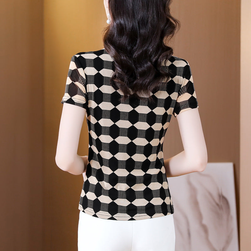 women's geometric mesh slim fit top, view 5 - MRSLM