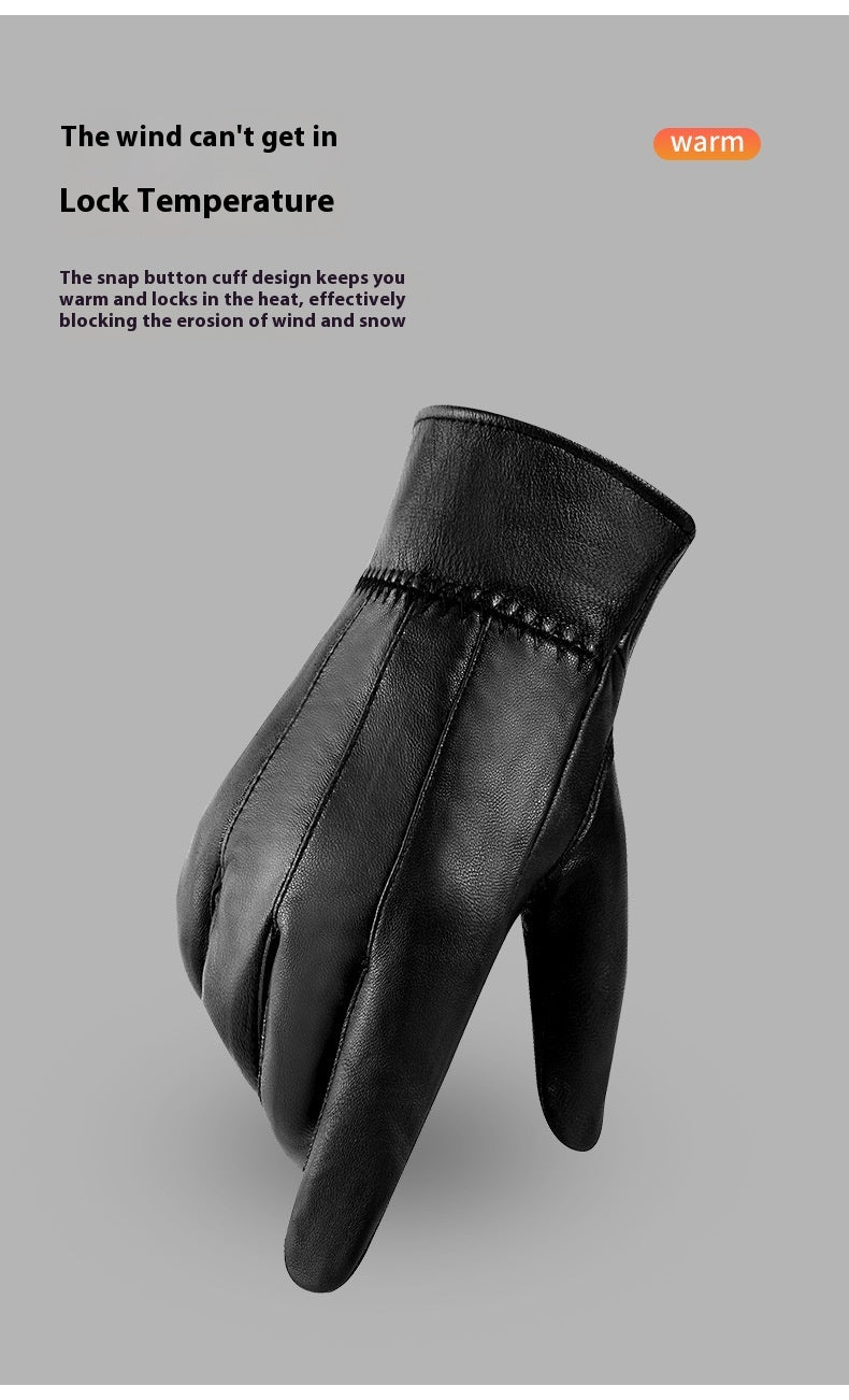 Fleece-lined sheepskin leather gloves, view 3 - MRSLM
