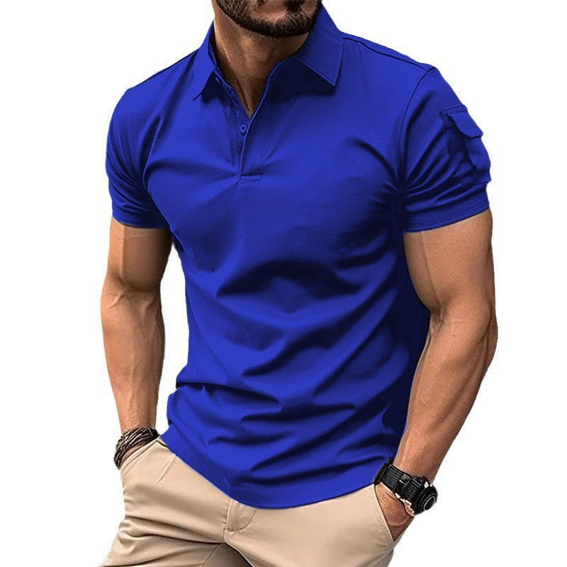 Summer Men's Lapel Button Short Sleeve Pocket Sweatshirt