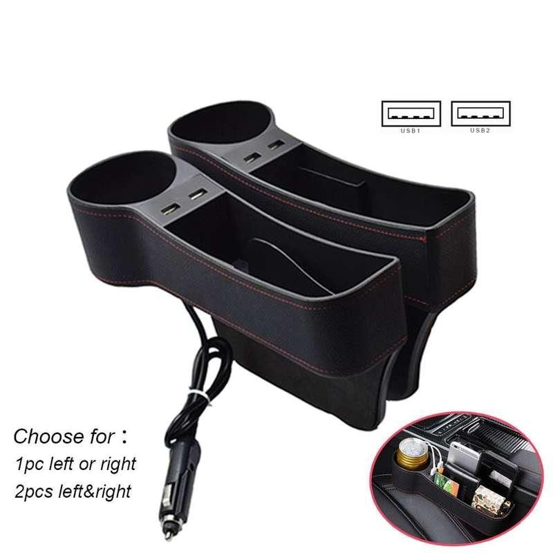 leather car seat gap organizer with dual usb, view 5 - MRSLM