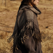 wool plaid scarf shawl in coffee beige, view 3 - MRSLM