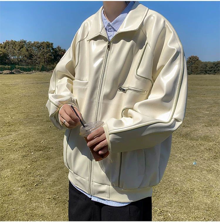 men's loose pu leather coat, view 10 - MRSLM