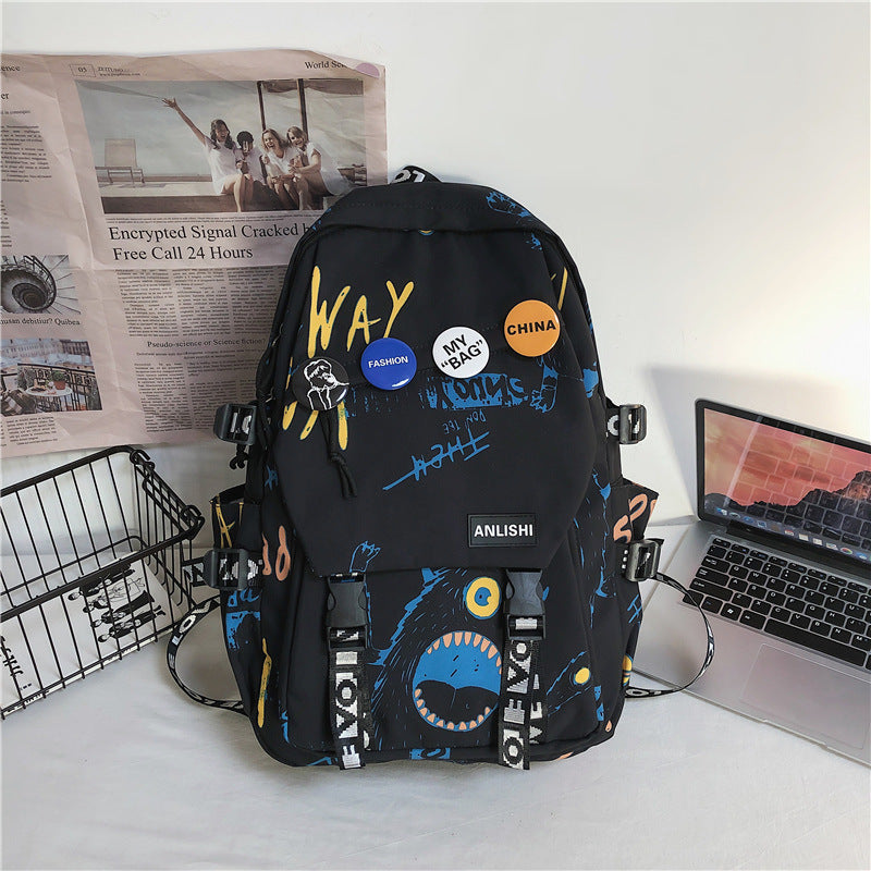 Large graffiti print backpack, view 2 - MRSLM