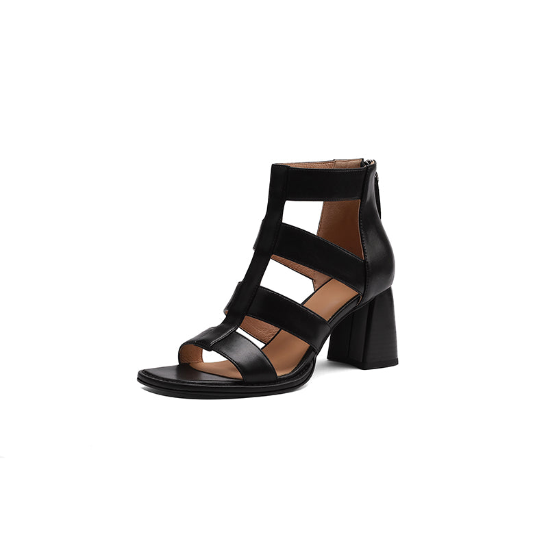leather gladiator sandals with square heel, view 3 - MRSLM