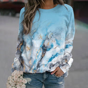 geometric print loose round neck sweater, view 4 - MRSLM
