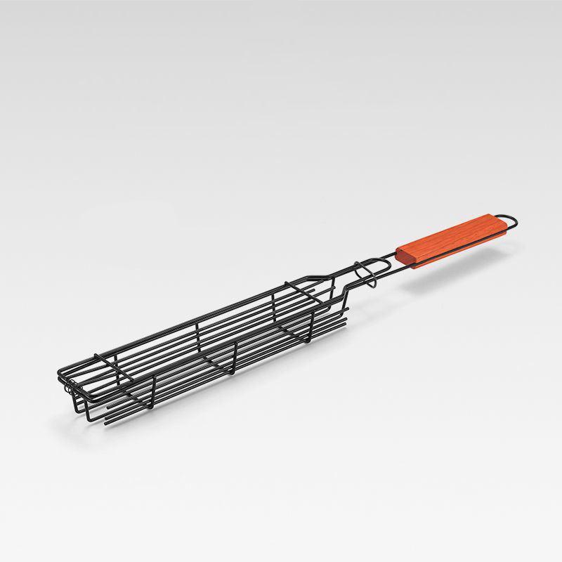 BBQ grill cage with wooden handle, view 3 - MRSLM