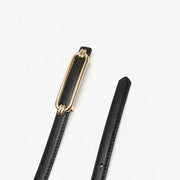 women's skinny leather belt with gold buckle, view 9 - MRSLM