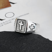 s925 silver cross marcasite punk men's ring, view 2 - MRSLM
