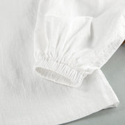 white cotton lantern sleeve top and shorts set, view 4 - MRSLM