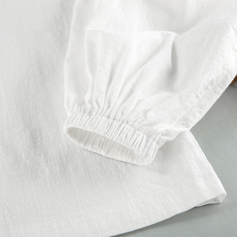 white cotton lantern sleeve top and shorts set, view 4 - MRSLM