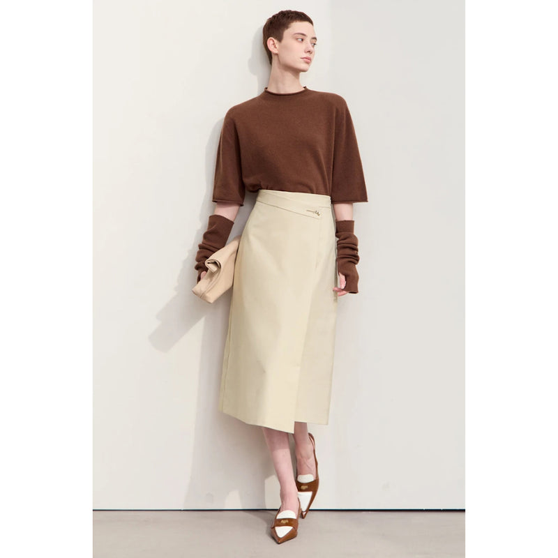Elegant A-Line Long Skirt with Rose Aroma Metal Decoration for Autumn