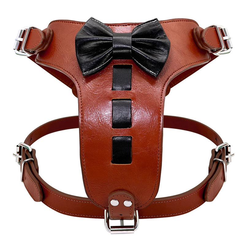 genuine leather dog harness with bowknot, view 2 - MRSLM
