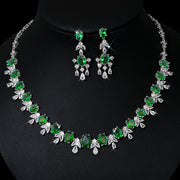 women's zirconia tassel necklace earrings set, view 2 - MRSLM