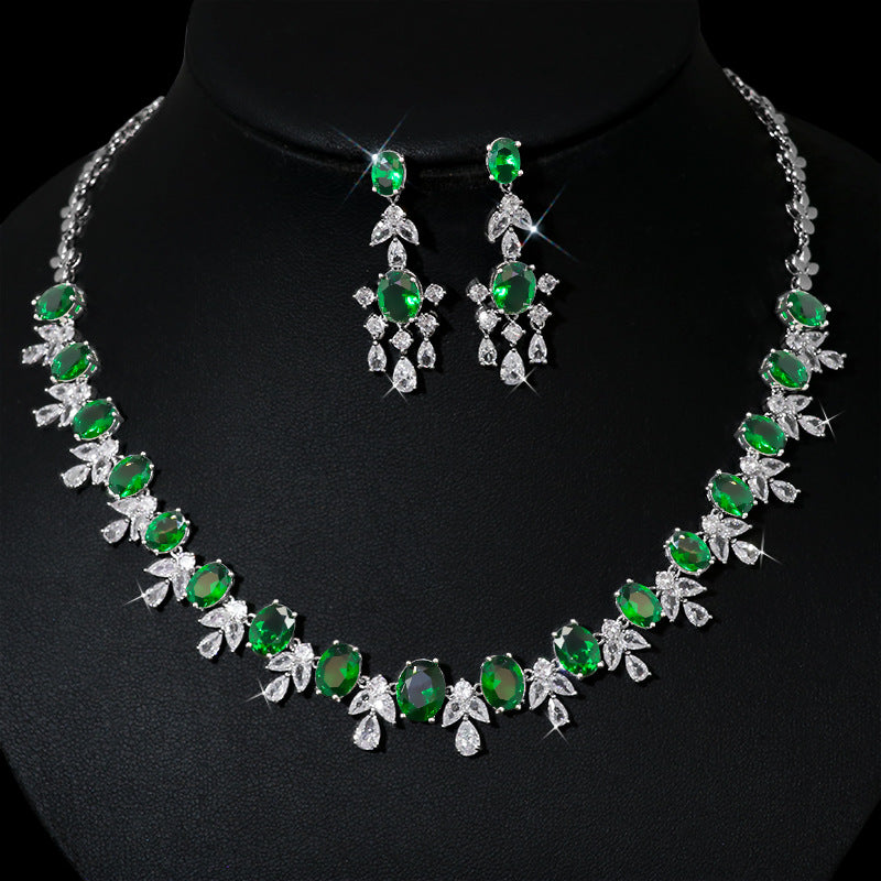 women's zirconia tassel necklace earrings set, view 2 - MRSLM