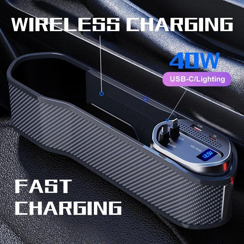 Multi-Function Car Seat Gap Organizer with Wireless & Fast Charging