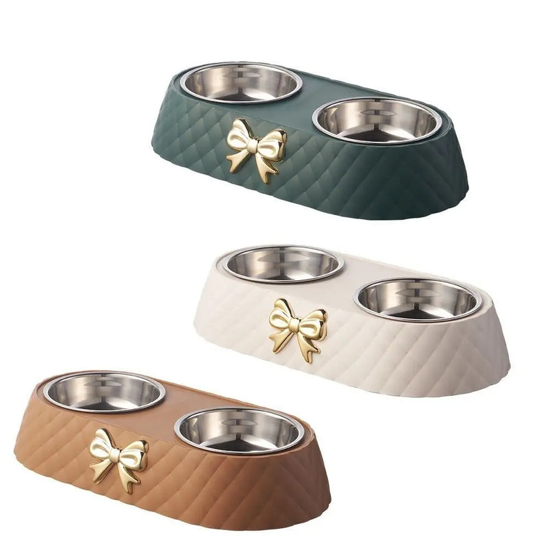 Luxury Double Pet Feeding Bowl with Bow-tie Design