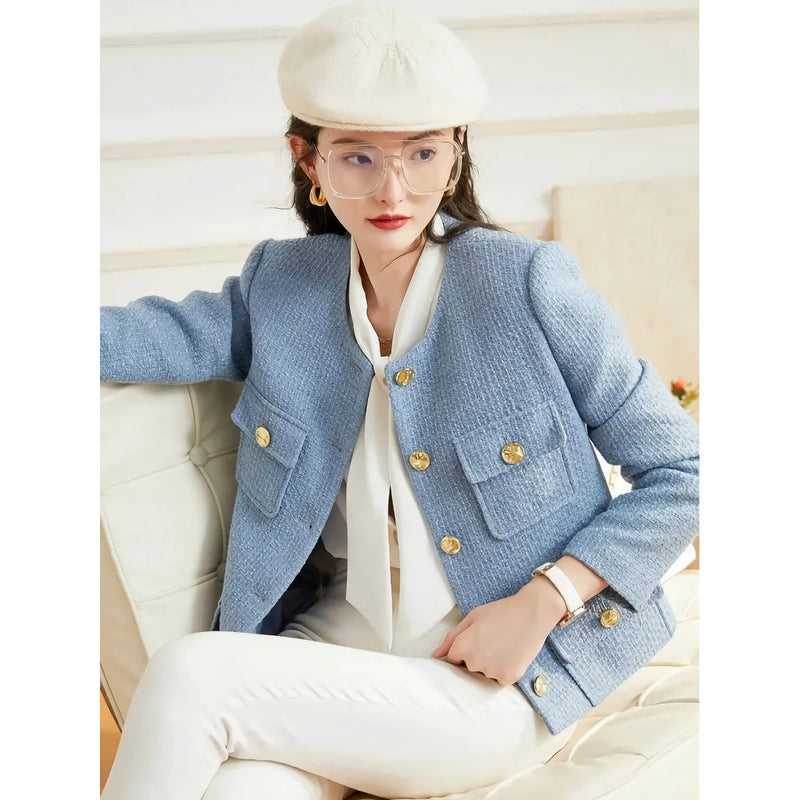 women's round neck long sleeve jacket, view 6 - MRSLM