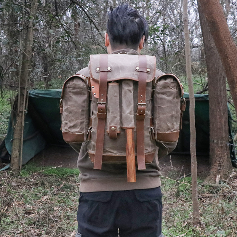 oil wax canvas camping backpack, view 8 - MRSLM